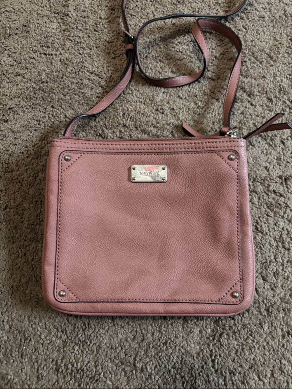 Nine West Mauve Leather Crossbody Saddle Bag